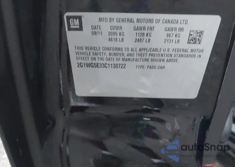 2012 Chevrolet Impala Lt from USA, damaged, VIN 2G1WG5E33C1138722